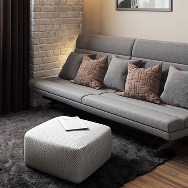 Nate Boho Square Ottoman/Pouf in Patterned Grey Melange Cotton FFW258-583