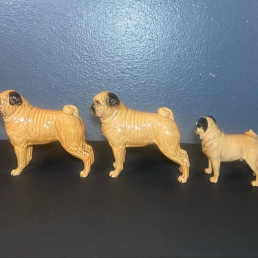 Set of three (3 ) Shafford Ceramic Pug Dogs Figurines, Made in Japan 