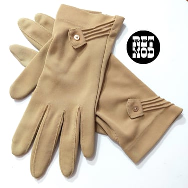 Lovely Vintage 50s 60s Beige Tea Gloves with Pintuck Tiny Button Detail 