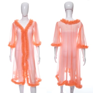 1960's Lisette by Al Sterling Coral Sheer Robe Size OS