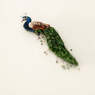 Jeweled Peacock Embroidered Pin
