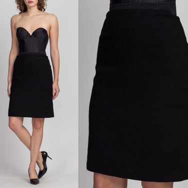 60s 70s Black Wool Mini Skirt - Extra Small, 25.5" | Vintage Minimalist High Waist Skirt 