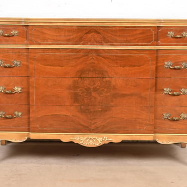 Antique French Provincial Louis XV Burled Walnut and Parcel Painted Dresser, Circa 1920s