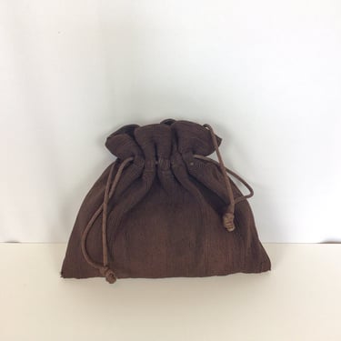 Vintage 40s Purse | Vintage chocolate brown corde handbag | 1940s corde tie top bag 