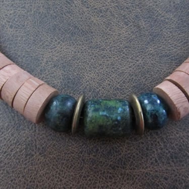 Chunky graduated wood and turquoise necklace 2 