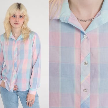 Vintage 1980s Light Purple Plaid Blouse Vintage 1980s Light Purple Plaid Blouse