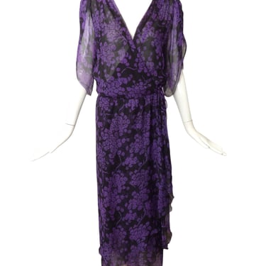 ANNA WEATHERLEY- 1970s Chiffon Print Wrap Dress, Size-Small