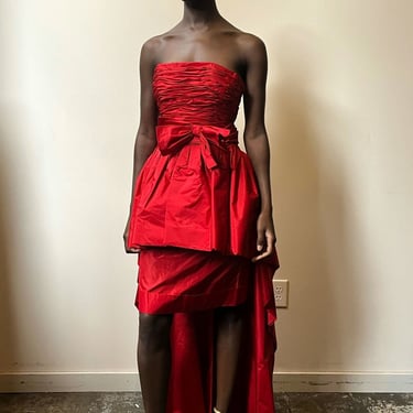 Chanel red silk taffeta strapless dress 