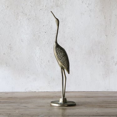 Vintage Brass Crane Statue, Brass Heron Figurine 