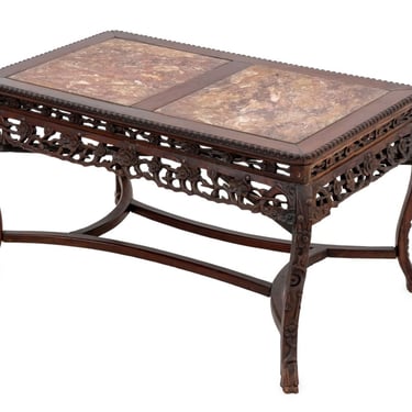 Chinese Red Marble Inset Rosewood Low Table