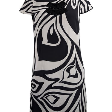 Tibi - Black &amp; Cream Swirl Print Short Sleeve Dress Sz 4