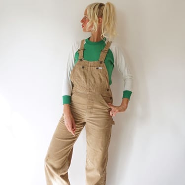 Vintage Warm Tan Corduroy Lee Overalls 32"W | 80s Beige Cord Dungarees | Corduroy Painter Bib Overalls 