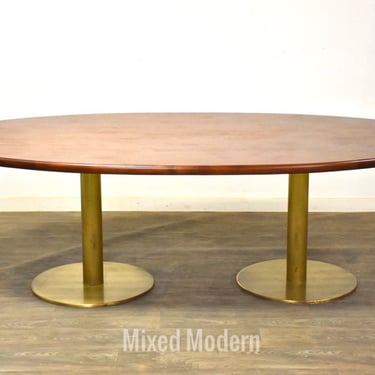 Walnut & Brass MCM Dining Conference Table 