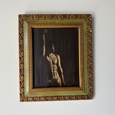 Vintage Nude Male Oil on Canvas Painting, Framed 