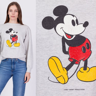 80s 90s Mickey Mouse Sweatshirt - Medium | Vintage Heather Gray Disney Cartoon Crewneck Graphic Pullover 