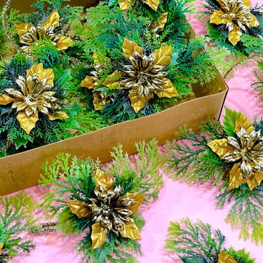 VINTAGE: 4pcs - Flower Greenery Corsage - Holiday Pick - Christmas - Decorations 