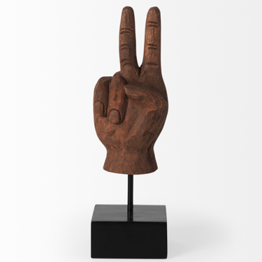 Natural Wooden Carved Peace Sign Hand