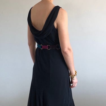 90s silk maxi dress / vintage black silk chiffon draped cowl neck flowing sheer overlay bias cut sleeveless fishtail maxi dress | Medium 