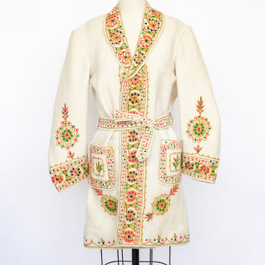 1960s Jacket Embroidered Wool Ethnic Coat M / L 