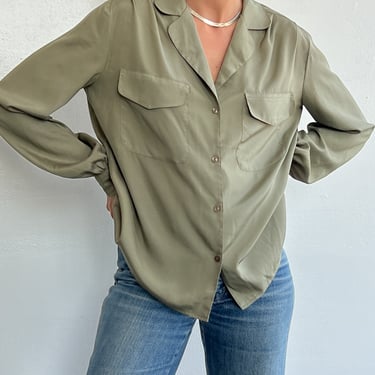 Olive Silk Pocket Blouse