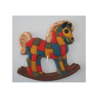 Vintage Rocking Horse Wall Hanging Baby Nursery Children's Room Decor 70s 1970s Boho Hippie 