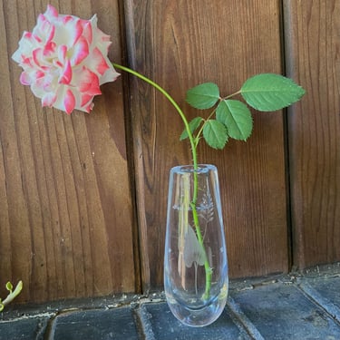 Orrefors Landberg Swedish Crystal Vase with leaf, Signed & Numbered 