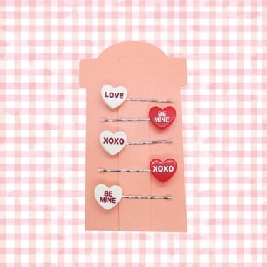 Candy Heart Hair Clip Set - Conversation Hearts Candies Valentine's Day Barrettes or Bobby Pins 