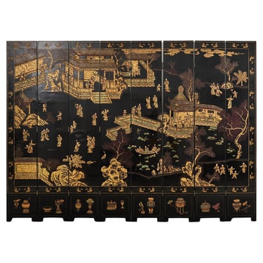 Grand Chinese Export Eight Panel Lacquered Coromandel Screen