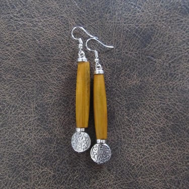 Long hair pipe bone and silver earrings 55 