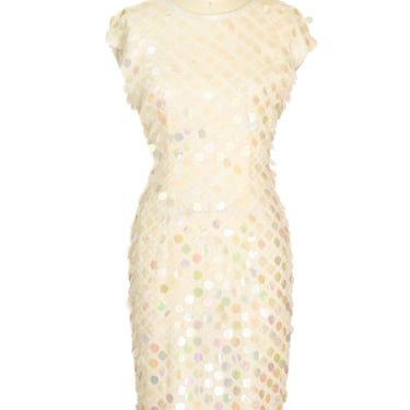 Vintage 1990s Iridescent Sequined Sheath Dress | S/M | Large Pearlescent Sequin Spangle Mini Dress | Bridal | Wedding 