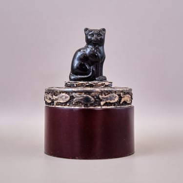Sajen 925 Sterling Silver Obsidian Black Cat Trinket Box 