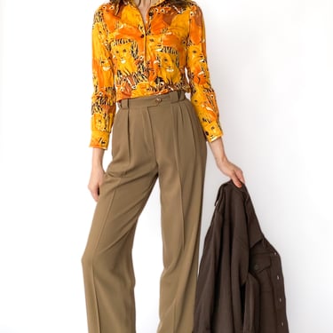 1980s Designer Escada Dark Khaki Trousers, sz. XS