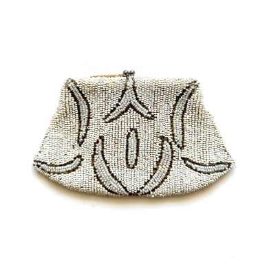 Antique Art Deco Beaded Handbag Belgium Clutch White Mini Bag 