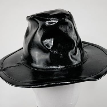 Vintage Y2K Shiny Black Patent / PVC Explorer Hat | Rave, Crocodile Dundee, Goth, Matrix, Fetish, Funky, Unique 
