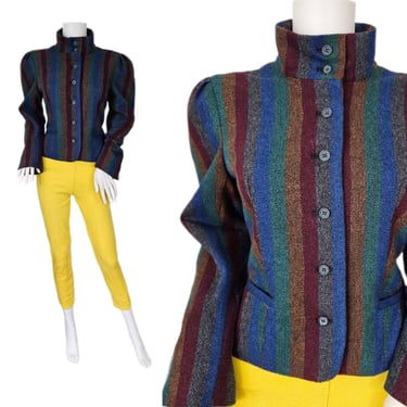 Swingles 1980's Wool Rainbow Stripe Cropped Blazer I Jacket I Sz Med 