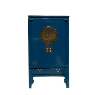 Chinese Oriental Dark Blue Moon Face Tall Wedding Armoire Cabinet cs7353E 