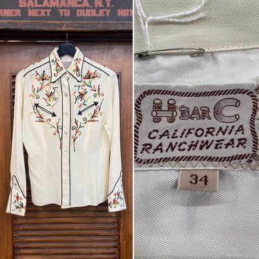 Vintage 1950’s “H Bar C” Rayon Gabardine Western Cowboy Rockabilly Ladies Womens Shirt Top. 