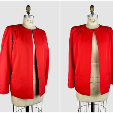 VALENTINO Boutique Vintage 90s Candy Red Gabardine Jacket | 1990s does 40s Blazer | Italian Designer 80s 1980s Made in Italy | Size Small 