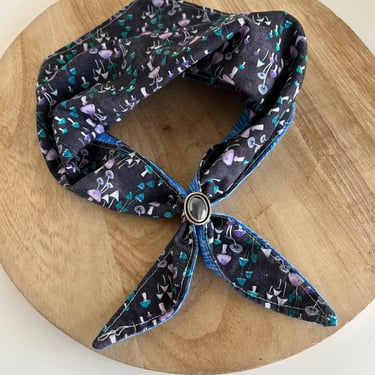 Handmade Blue Cotton Mushroom Printed Reversible Neck Tie Bandana 