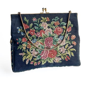 1960s Black Tapestry Frame Bag