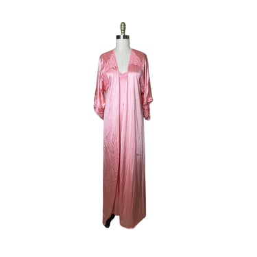 Vintage Vanity Fair Peignoir Pink Set Lace Nylon Nightgown Robe size 32 