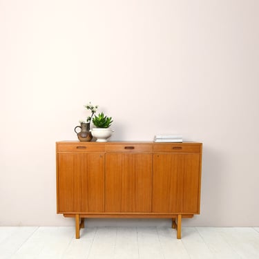 Vintage 1960s Teak Mid-Century Highboard, Danish Retro Design Original Sideboard 