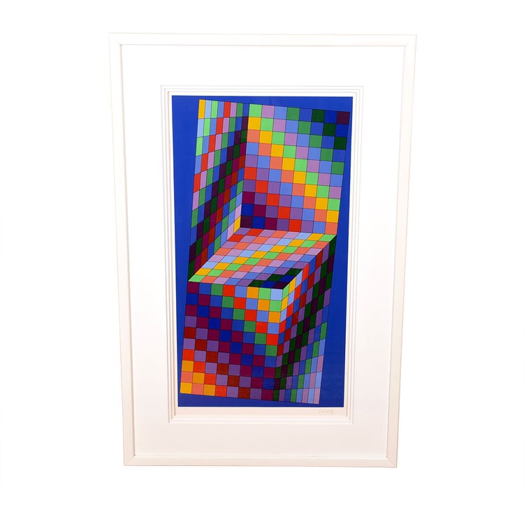 Victor Vasarely &#8220;Axo-77&#8221; Cubist Op Artwork