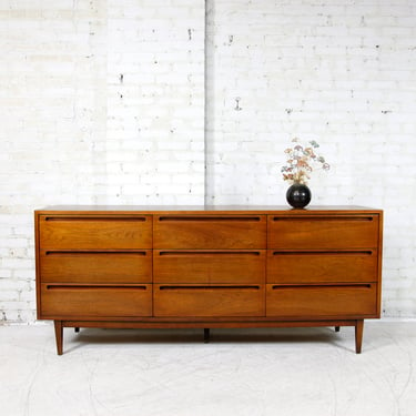 Vintage MCM American of Martinsville 9 drawer walnut dresser Danish style | Free delivery only in NYC and Hudson Valley areas 
