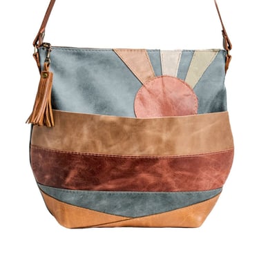 The Yacht Rock Marie Tote | Zipper leather handmade bag | Patchwork pastel Tote | Medium 