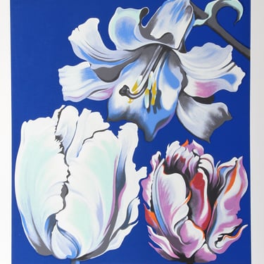 Lowell Blair Nesbitt, Flowers on Blue, Screenprint 