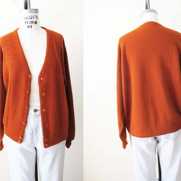Vintage 70s Brick Rust Red Orange Cardigan M - 1970s Grandpa Grunge Cardigan - Solid Color Knit Cardigan Sweater - 70s Clothing 
