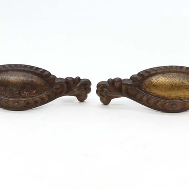 Pair of Vintage 5.25 in. Art Deco Pressed Steel Bin Drawer Pulls