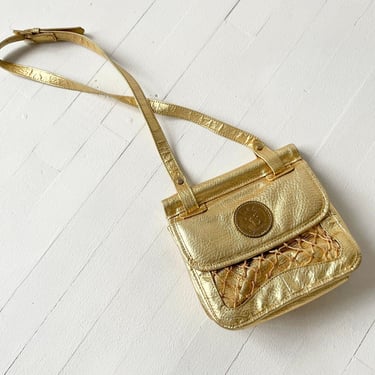 Vintage Falchi Metallic Gold Satchel Bag 