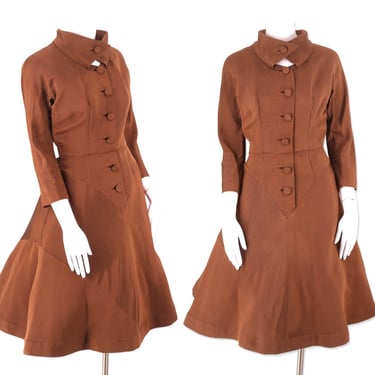 1950s PATULLO JO COPELAND party dress, vintage 50s bronze full skirt dress, mcm dress, brown dress, pin up dress, vintage designer sz 6 